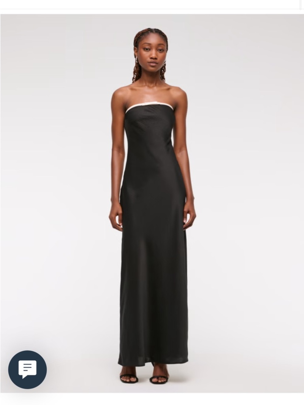Abercrombie & Fitch Black Strapless Satin Maxi Dress with White Trim